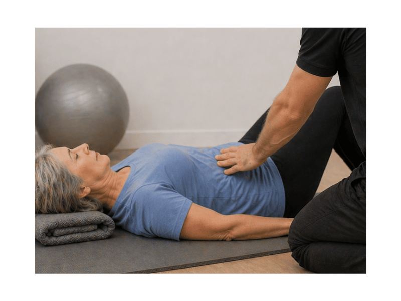 Woman receiving exercise support in osteopathic consultation